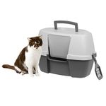 IRIS USA, Inc. Large Corner Hooded Cat Litter Box with Cat Litter Scoop, Gray CLH-14C (588431)