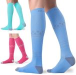 FITRELL 3 Pairs Compression Socks for Women and Men 20-30mmHg - Support for Travel, Running, Nurse, Knee High, Mint/Peachy/Haze Blue S/M