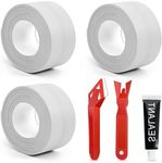 Honitra 3 Roll White Caulk Tape, 1.5" x 10.5Ft Self-Adhesive Waterproof Caulking Sealing Tape with 2 Caulking Tools and 1 Glue for Kitchen Toilet Bathroom Sink Basin Edge Protector