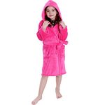 Hooded Herringbone Girl's Fleece Pink Soft Spa Kimono Long Robe,Kids Comfy Sleepwear Bathrobe(10-12 Year)