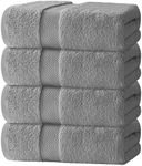White Classic Luxury Bath Towels Large | 700 GSM Cotton Absorbent Hotel Bathroom Towel | 27x54 Inch | 4 Pack | Grey