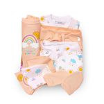 SuperBottoms Newborn Gift Set - 11 Pcs (Peach) Clothing Hamper Baby Gift Set for Newborn 0-3 Months | Unisex Gift Set for Baby Boy & Baby Girl | Skin-friendly Baby Clothes, Chemical-free Dyes