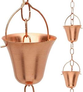 Marrgon Copper Rain Chain – Decorative Chimes & Cups Replace Gutter Downspout & Divert Water Away from Home for Stunning Fountain Display – 6.5’ Long for Universal Fit – Bell Style