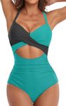 Joligiao Women Wrap Cut Out One Piece Swimsuit Ruched Tummy Control Swimming Costume Push Up Bathing Suit High Cut Monokini Back Tie Swimwear(Green,S)