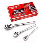 MoJoTools Quick-Release Ratchet-Wrench Set 1/4" 3/8" 1/2" Ratchet Drive Wrench Set, 72-Tooth Quick-Release Ratchets Socket Wrenches, Reversible，5-Degree Swing, CrMo Steel,3-Piece Set