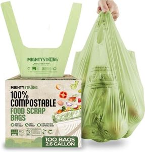 100 Compost Bags with Handles - 2.6 Gallon/9.84 Liter Compostable Trash Bags, 100 Count Biodegradable Trash Bags, Small Trash Bags, Certified By BPI And OK Compost, Food Scrap Waste Bags