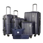 TRACK TRAVEL 4 Piece Luggage Set ABS+PC Expandable Hardshell TSA Lock Aluminum Trolley Spinner Wheels (Navy Blue, 6 Piece Set)