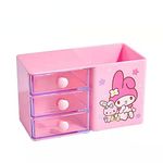 Qsyetew 14CM cartoon kawaii Sanrio Kuromi Mymelody Cinnamoroll desktop storage box three-layer drawer student desk pen holder stationery