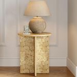 Round Burl Wood Side Table - Modern Home, Bedroom, and Living Room Furniture - Burl Wood Nightstand - 16 Inch End Table - Small Wood Accent Table - Solid Base and Wood Grain Veneer Finish (Burl)