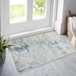 Safunion Area Rug Modern Abstract Rugs for Living Room Bedroom Dining Room Non-Slip Soft Carpet Floor Mat (Abstract Grey/Blue/Gold/Multi, 80 x 120 cm)