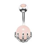 BCughia Belly Ring, Belly Button Navel Piercing Ring Silver Stainless Steel 14G Belly Ring for Women Rose Quartz Claw Design Birthday