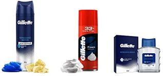 Gillette AFTER SHAVE SPLASH REFRESHING BREEZE 50ML, White & Classic Regular Pre Shave Foam, 418g with 33% Extra Free & Shaving Gel Refreshing Breeze with Cocoa Butter 195 ml, White