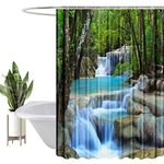 HEYOMART Shower Curtain Heavy Duty Polyester Fabric Waterproof Shower Curtain Liner, 3D Digital Painting Pattern for Shower Stall, Bathroom Curtains with 12 PCS Hooks (180x180cm, Landscape)