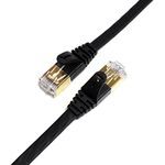 Tera Grand - 75FT - CAT7 10 Gigabit Ethernet Ultra Flat Patch Cable for Modem Router LAN Network, Gold Plated Shielded RJ45 Connectors, Faster Than CAT6a CAT6 CAT5e, Black