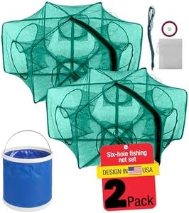 2 Pack Fishing Bait Trap Foldable Fish Net,Multilateral Folding Fishing Bait Trap with Auto-Fold,6 Hole Collapsible Cast Net Cage for Minnow,Crawfish,Crab & Shrimp - Easy UseFishing Accessories