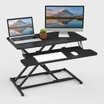 ERGOMAKER Standing Desk Converter, 32 x 16 inches Height Adjustable Quick Sit to Stand Up Desk Riser for Dual Monitor (Black Frame + Black Desktop)