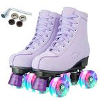 XUDREZ Women Roller Skates High Top Shoes Double Row Shiny Roller Derby Skates Four Wheel Unisex PU Classic Skates for Girl Beginner Indoor Outdoor (Light purple flashing wheel,EUR32-UK2)