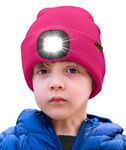 ATNKE Kids LED Lighted Beanie Hat,USB Rechargeable 4 LED Running Headlamp Ultra Bright Cap with Light Hands Free Head Torch Winter Warm Knit Beany Great Gifts for Boys and Girls/Rose Red