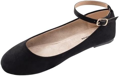 Alpine Swiss Calla Women's Ballet Flats Round Toe Ankle Strap Flat Shoes Casual Wear Lightweight Durable Ballerina Flats Order One Size Up MS BLK 9