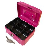 Cathedral Products Key Lockable Cash Box with Lift Out 6 Compartment Coin Tray - 6 Inch - Pink