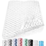 DOPROP Extra Long Anti-Slip Bathtub Mat - 100x40 cm Clear Bath Mat with Strong Suction Cups, Non-Slip Shower Floor Mat for Elderly, Children, Adults - Waterproof Safety Grip for Tub & Bath