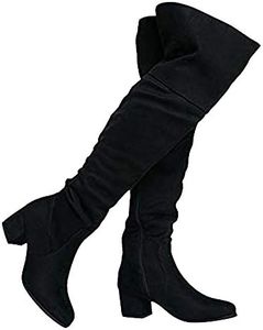 J. Adams Brandy Over The Knee Boot - Trendy Low Block Heel Suede Thigh High Black Size: 8