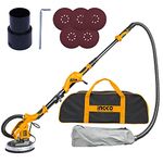 INGCO DWS10501 Drywall Sander Machine Extendable Handle Variable Speed Switch Sanding Walls Removing Paints with Auto Dust Collection Storage Bag