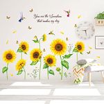 DECOWALL DSL-8062 Sunflower with Butterfly Wall Stickers Decals Room Bedroom Art décor Living Home Removable Flower Nursery DIY Kids Decoration Kitchen Stick Floral Peel Garden Mural Yellow