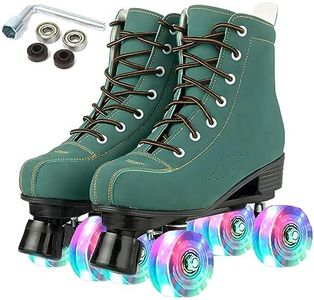 Silvertree Roller Skates for Women and Men PU Leather High-top Adult Roller Derby Skates Wheels Light Up Roller Skates Four-Wheel Shiny Roller Skates for Girls Boys Unisex