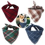 Dadabig 4 Pack Dog Bandana, Dog Kerchief Neckerchief Plaid Bibs Scarf Adjustable Reversible Triangle Bibs Scarf Accessories for Small Medium Large Dog and Cats, 4 Colors