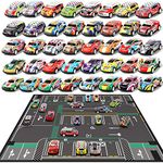 Set of 40 Kids Mini Pull Back Car Toy,Mini Race Cars Toy with Play Mat,Friction Power Vehicle Playset,Kids Foldable Storage Bag Cars Set,Educational Gift for Boys and Girls Ages 3+