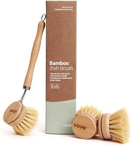 Vove | Bamboo Dish Brush | Long Lasting Brush with 3 Replacement Heads | Natural Bristle | Eco-Friendly | Wooden Dish Brush for Washing and Cleaning Pot Pan Dish Bowl |