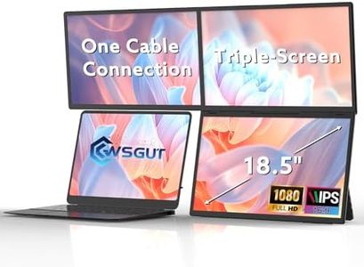 GWSGUT 18.5'' Laptop Screen Extender Portable Monitor, Triple Portable Monitor, 1 Cable for 3 Screens Quad Monitor, FHD 1080P Built-in Stand Compatible with Windows Mac (Driver Need)