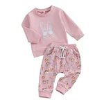 XIXIMAON Easter Baby Clothes Set Toddler Baby Boys Girls Tracksuit Set Bunny Carrot Print Long Sleeve Jumper Long Pants Set 2pcs Kids Rabbit Outfits (Pink, 2-3 Years)