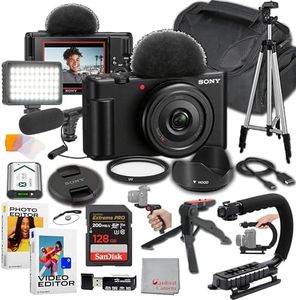 Sony ZV-1F Content Creator's Ultimate Kit: 128GB Extreme Memory, Mic, Video Light, Editing Software U-Grip, and Tripod Bundle (21pc)