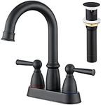 CREA 4 Inch Matte Black Bathroom Sink Faucet, 2-Handle Centerset Faucets Bathroom Sink Faucet with Pop Up Drain Stopper, 360 Swivel Spout RV Vanity Sink Basin Faucet Mixer with Supply Hoses