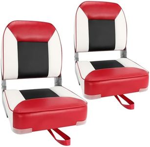 Boat Seats 2 Pack, Skureay Low/High Back Fishing Folding Boat Seat Waterproof Captain Boat Chair，Boatseat 2 Pack Suitable for Jon/Pontoon/Canoe/Bass Tracker Boat seats-UNIQUE Color Design (Red/White)