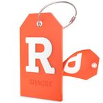 Initial Luggage Tag with Full Privacy Cover and Stainless Steel Loop (Orange), R, R