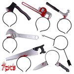 FEPITO 7 Pcs Halloween Horror Hair Bands Zombie Headbands Cleaver Axe Scissor Hammer Pattern Headbands for Halloween Carnival Masquerade, 7 Styles