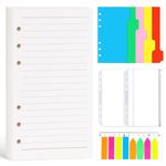 Koogel A6 Refills Lined Paper Set, 100 sheets/200 Pages Loose Leaf Paper with PVC Pockets Index Tabs Binder Dividers for School Office