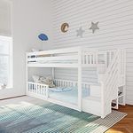 Max & Lily Low Bunk with Stairs and Three Guard Rails, White