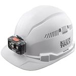 Hard Hat Vented Cap Style with Rechargeable Headlamp White