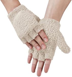 Achiou Warm Fingerless Gloves for Women Men, Convertible Winter Fingerless Mittens with Flip-top Cover Knitted Wool Fabric