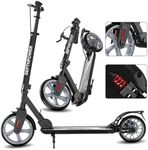 CUIOT Kick Scooter for Ages 6+, Kids, Teens & Adults - Max Load 300 LBS, Foldable 9-inch Big Wheels Scooters with Kickstand, 5 Adjustable Levels & Dual Brakes, Triple Suspension, Steering Limit,B