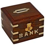 Ajuny Wooden Money Bank, Handcrafted Wood Square Shape Decorative Coin Piggy Bank Money Saver Storage Safe and Secure Box for Adults and Kids Birthday Gift Decor