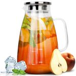 HEFTMAN 2 Litre Glass Jug with Lid - Water Jug Made of Heat Resistant Borosilicate, Pitcher Jug for Iced Tea, Juice, Milk, Sangria, Hot or Cold Drinks Transparent