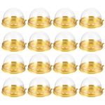 Holibanna 200pcs Mini Cupcake Container with Clear Dome Clear Plastic Muffins Cheese Pastry Box Dessert Mooncake Display Holder for Wedding Birthday Party Supplies Gold