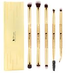 DUcare Eyeshadow Brush Set Duo End Eye Makeup Brushes Golden Glitter Professional Eyeshadow Brushes 5Pcs Travel Concealer Eyebrow Eyelash Eye Liners Blending