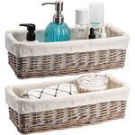 SOUJOY 2 Pack Toilet Paper Basket, Wicker Bathroom Basket Organizer, Toilet Tank Top Storage Bin with Removable Liner, Decorative Basket for Closet, Bedroom, Bathroom, Entryway, Office