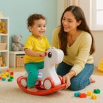 Amazon Brand - Jam & Honey 3-in-1 Baby Push On Ride On Rocker for Kids | Balancing Board | Backrest | Easy Grip | Four Wheel | Durable and Safe | Lightweight | Animal Theme | 12 Months+ | Red & Grey